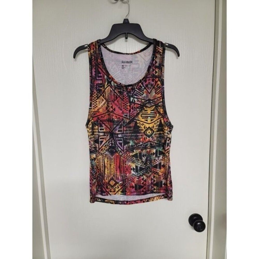 ~ womens yellow, pink, black patterned reebok athletic tank top - size M